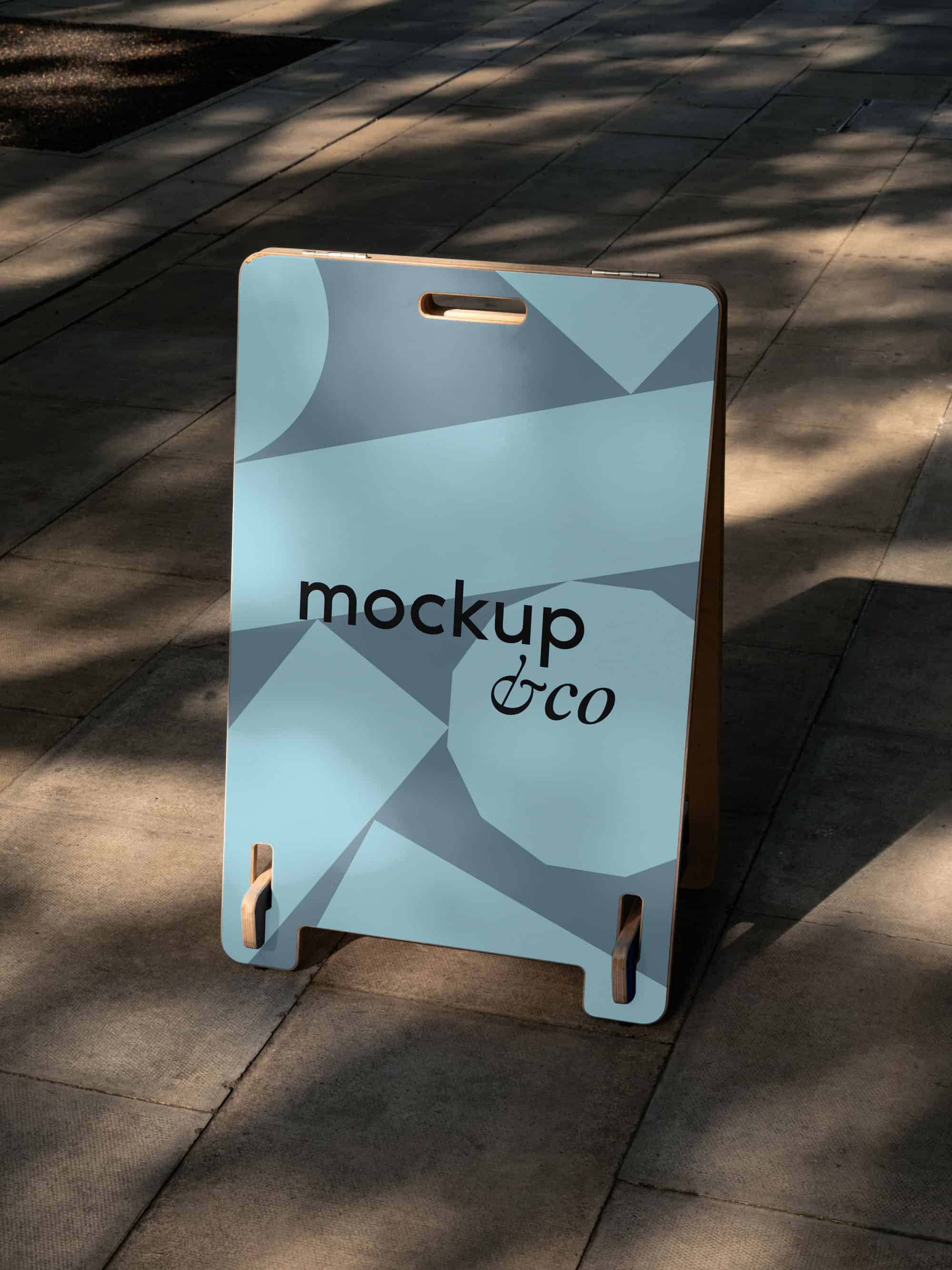 A-frame mockup featuring an editable background with a London cityscape backdrop, ideal for design presentations and branding.