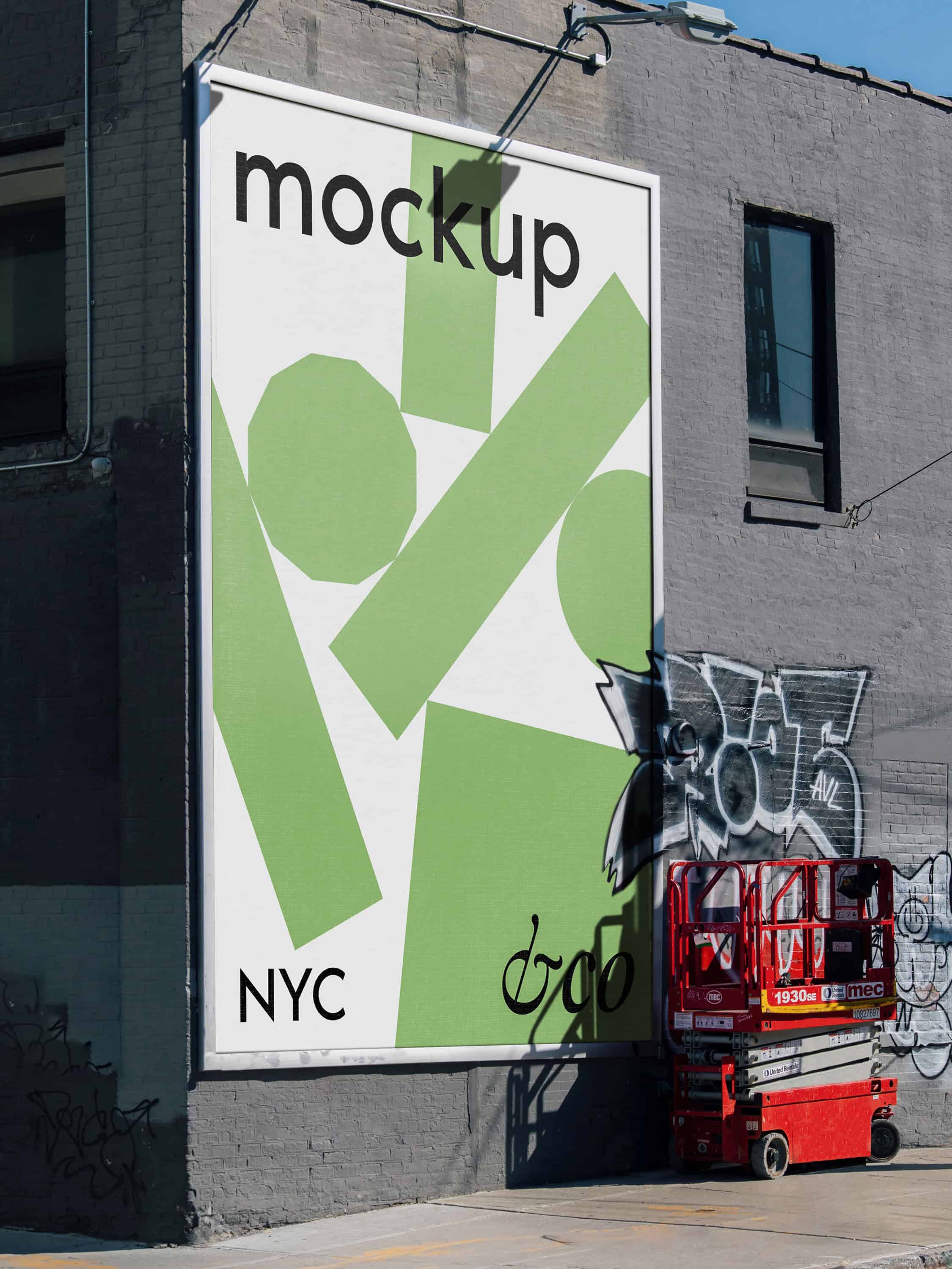 High-resolution PSD billboard mockup in an urban setting with graffiti, perfect for advertising and branding presentations.